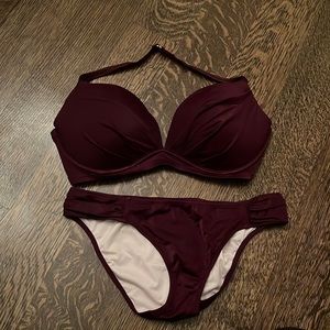 Victoria Secret Maroon Swim Set top size 34DD bottom size M